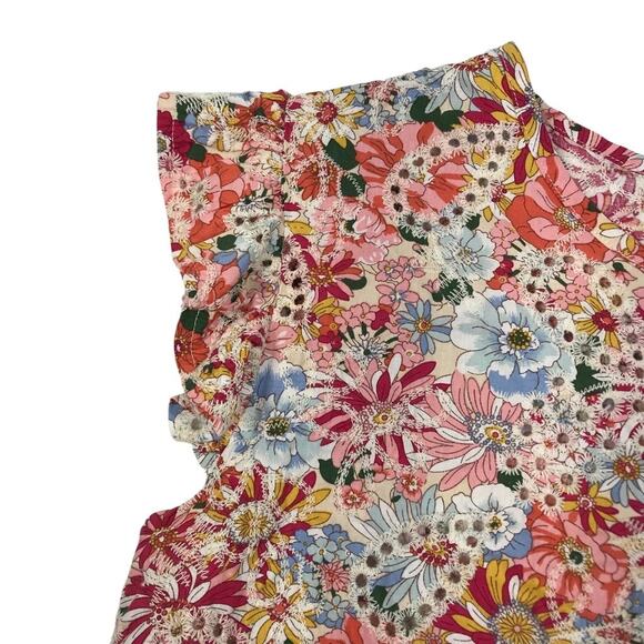 SOLITAIRE Floral Eyelet Ruffle Tank Top Women L Red Preppy Fairy Cottage Resort - Picture 5 of 10